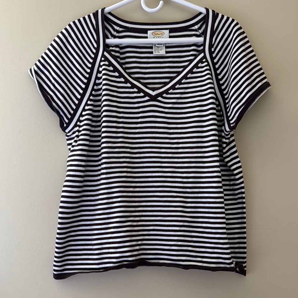 Talbots White and brown striped top 1X